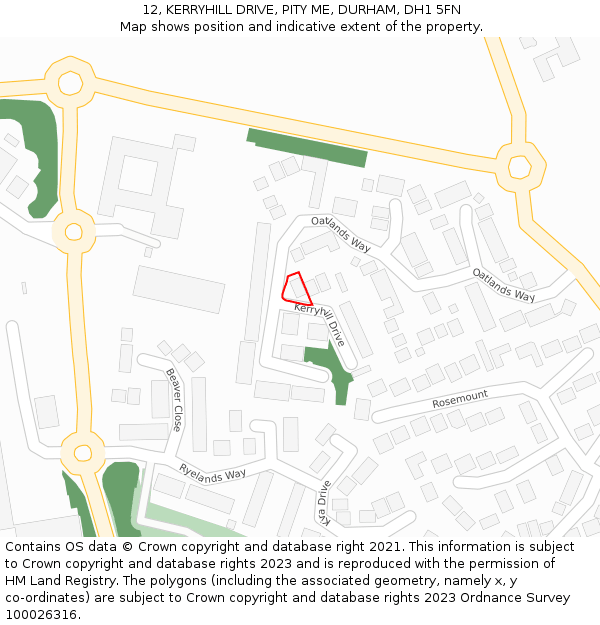 12, KERRYHILL DRIVE, PITY ME, DURHAM, DH1 5FN: Location map and indicative extent of plot