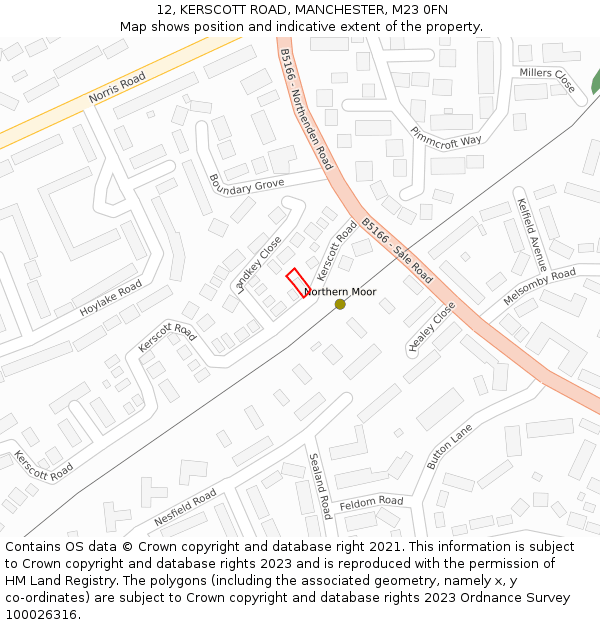 12, KERSCOTT ROAD, MANCHESTER, M23 0FN: Location map and indicative extent of plot