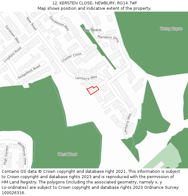 12, KERSTEN CLOSE, NEWBURY, RG14 7WF: Location map and indicative extent of plot