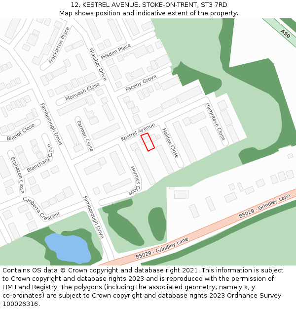 12, KESTREL AVENUE, STOKE-ON-TRENT, ST3 7RD: Location map and indicative extent of plot