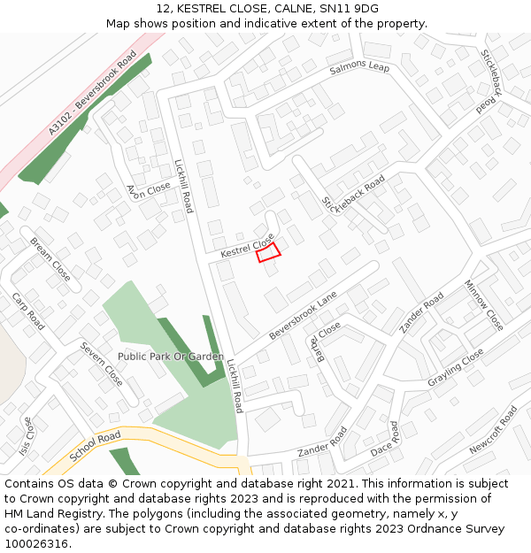 12, KESTREL CLOSE, CALNE, SN11 9DG: Location map and indicative extent of plot