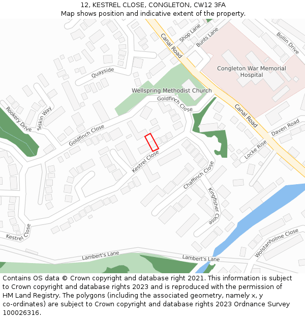 12, KESTREL CLOSE, CONGLETON, CW12 3FA: Location map and indicative extent of plot