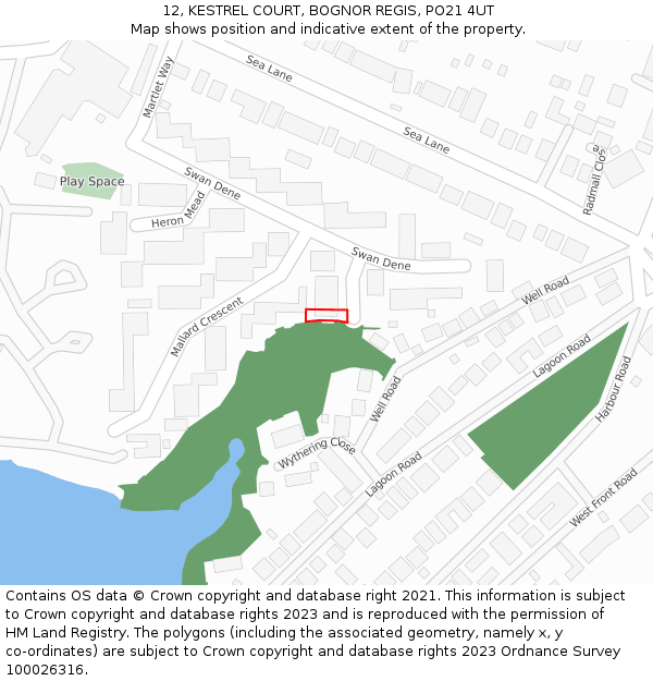 12, KESTREL COURT, BOGNOR REGIS, PO21 4UT: Location map and indicative extent of plot