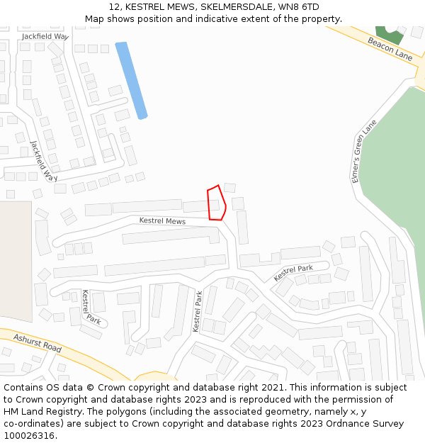 12, KESTREL MEWS, SKELMERSDALE, WN8 6TD: Location map and indicative extent of plot