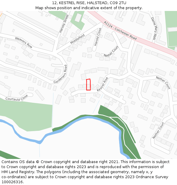 12, KESTREL RISE, HALSTEAD, CO9 2TU: Location map and indicative extent of plot