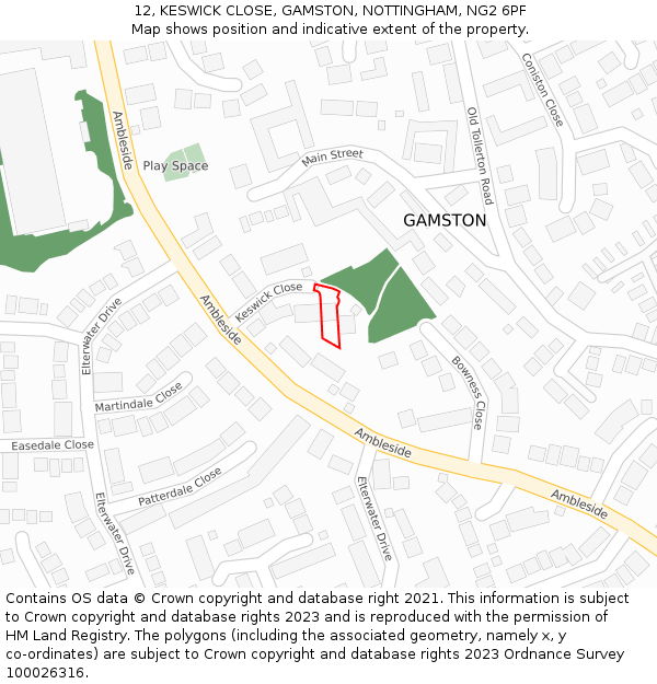 12, KESWICK CLOSE, GAMSTON, NOTTINGHAM, NG2 6PF: Location map and indicative extent of plot