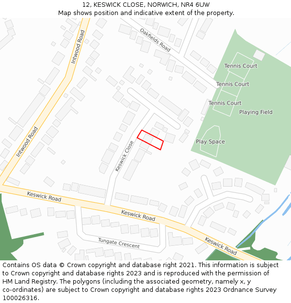 12, KESWICK CLOSE, NORWICH, NR4 6UW: Location map and indicative extent of plot