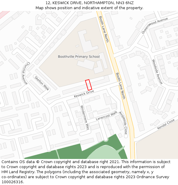 12, KESWICK DRIVE, NORTHAMPTON, NN3 6NZ: Location map and indicative extent of plot