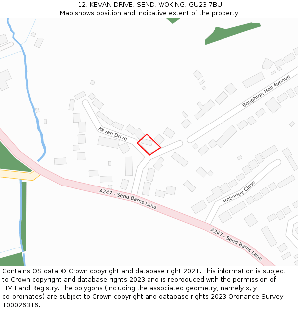 12, KEVAN DRIVE, SEND, WOKING, GU23 7BU: Location map and indicative extent of plot