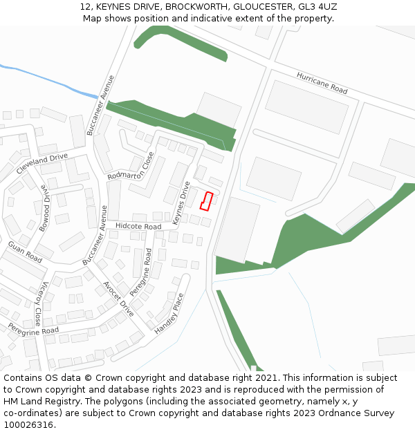 12, KEYNES DRIVE, BROCKWORTH, GLOUCESTER, GL3 4UZ: Location map and indicative extent of plot