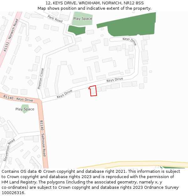12, KEYS DRIVE, WROXHAM, NORWICH, NR12 8SS: Location map and indicative extent of plot