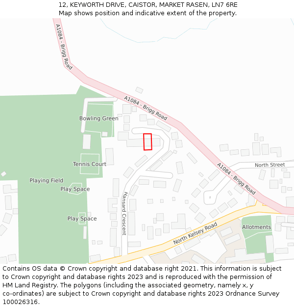 12, KEYWORTH DRIVE, CAISTOR, MARKET RASEN, LN7 6RE: Location map and indicative extent of plot