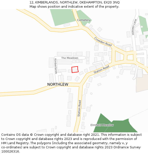 12, KIMBERLANDS, NORTHLEW, OKEHAMPTON, EX20 3NQ: Location map and indicative extent of plot