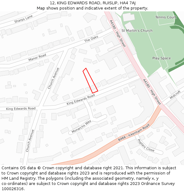 12, KING EDWARDS ROAD, RUISLIP, HA4 7AJ: Location map and indicative extent of plot