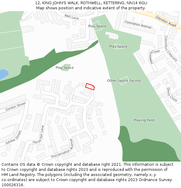 12, KING JOHN'S WALK, ROTHWELL, KETTERING, NN14 6GU: Location map and indicative extent of plot