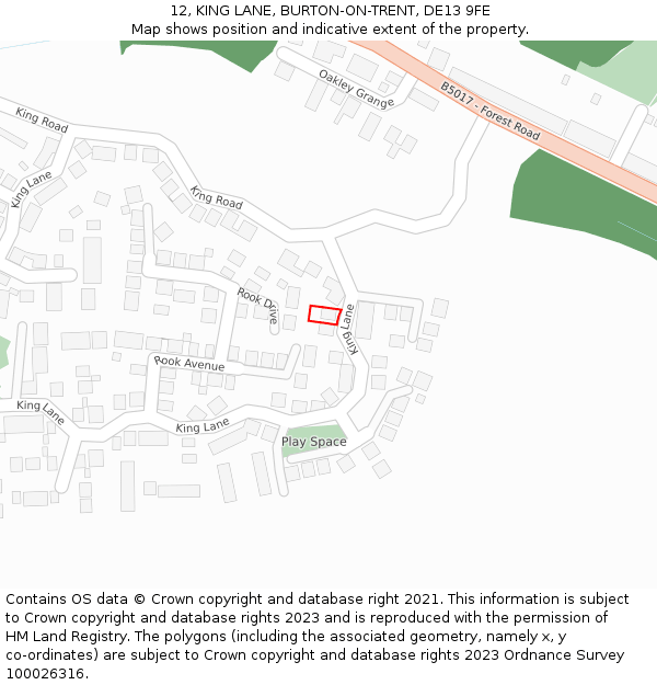 12, KING LANE, BURTON-ON-TRENT, DE13 9FE: Location map and indicative extent of plot