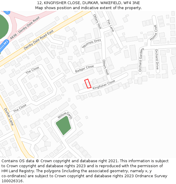 12, KINGFISHER CLOSE, DURKAR, WAKEFIELD, WF4 3NE: Location map and indicative extent of plot