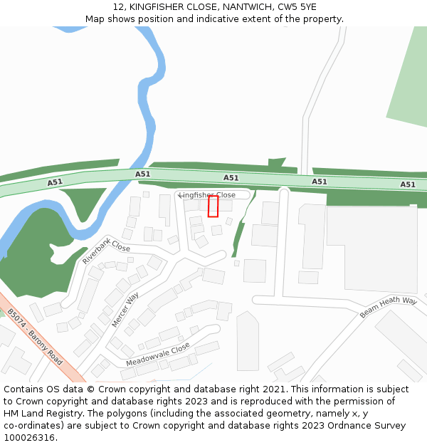 12, KINGFISHER CLOSE, NANTWICH, CW5 5YE: Location map and indicative extent of plot