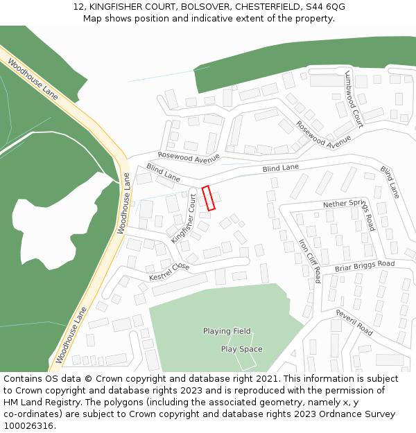 12, KINGFISHER COURT, BOLSOVER, CHESTERFIELD, S44 6QG: Location map and indicative extent of plot