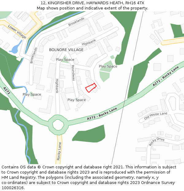12, KINGFISHER DRIVE, HAYWARDS HEATH, RH16 4TX: Location map and indicative extent of plot
