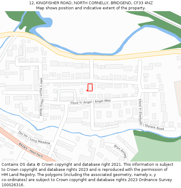 12, KINGFISHER ROAD, NORTH CORNELLY, BRIDGEND, CF33 4NZ: Location map and indicative extent of plot