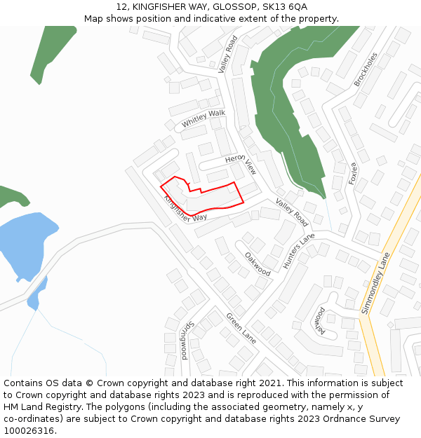 12, KINGFISHER WAY, GLOSSOP, SK13 6QA: Location map and indicative extent of plot