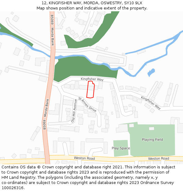 12, KINGFISHER WAY, MORDA, OSWESTRY, SY10 9LX: Location map and indicative extent of plot