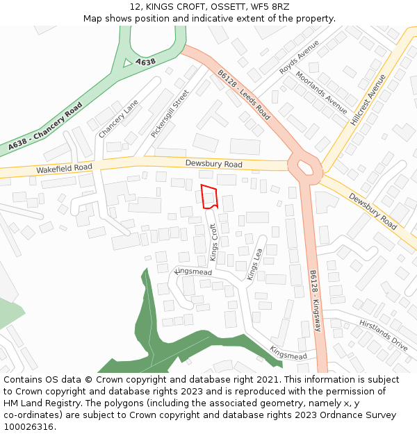 12, KINGS CROFT, OSSETT, WF5 8RZ: Location map and indicative extent of plot