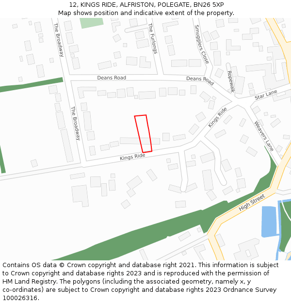 12, KINGS RIDE, ALFRISTON, POLEGATE, BN26 5XP: Location map and indicative extent of plot