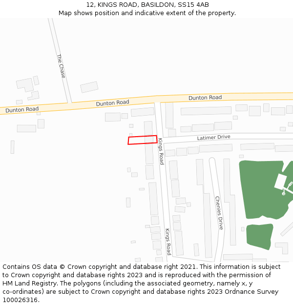 12, KINGS ROAD, BASILDON, SS15 4AB: Location map and indicative extent of plot