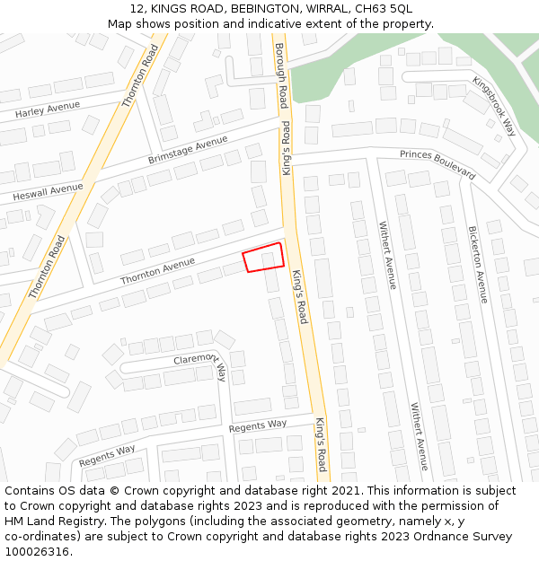 12, KINGS ROAD, BEBINGTON, WIRRAL, CH63 5QL: Location map and indicative extent of plot