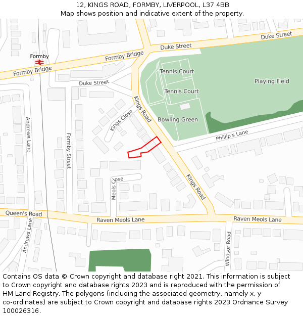 12, KINGS ROAD, FORMBY, LIVERPOOL, L37 4BB: Location map and indicative extent of plot