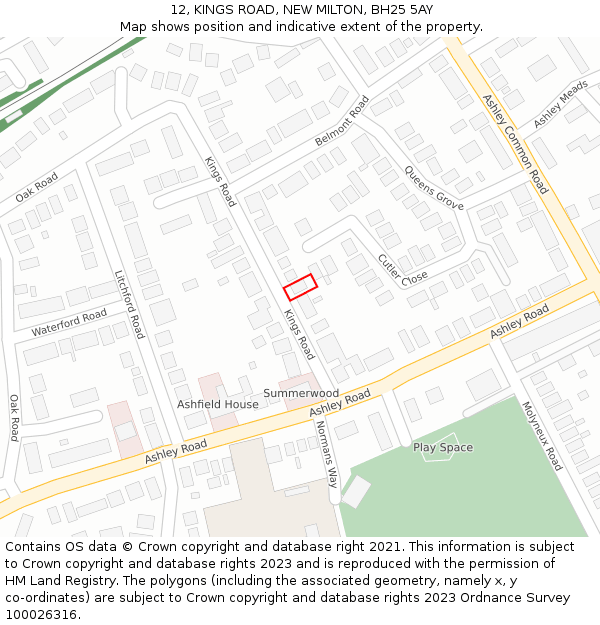 12, KINGS ROAD, NEW MILTON, BH25 5AY: Location map and indicative extent of plot