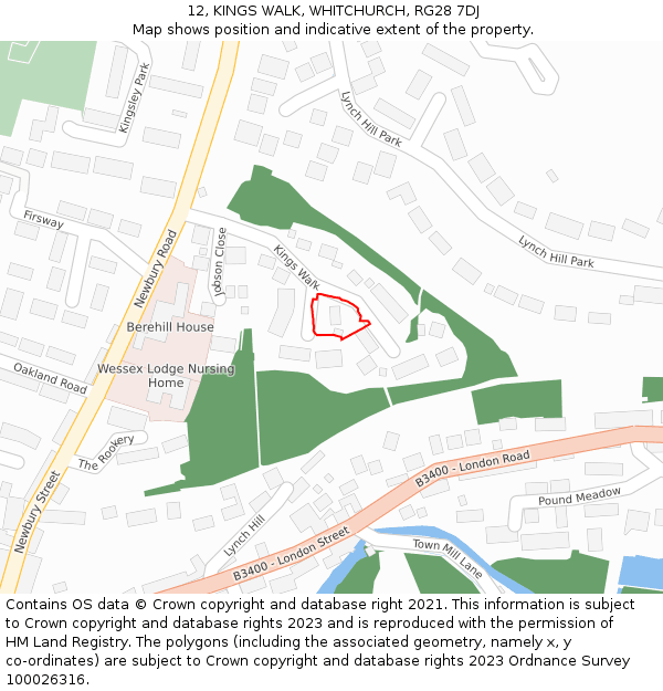 12, KINGS WALK, WHITCHURCH, RG28 7DJ: Location map and indicative extent of plot