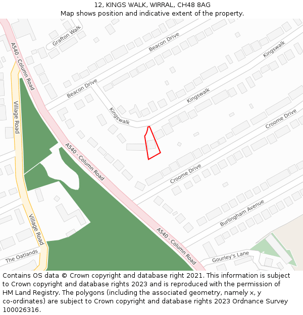 12, KINGS WALK, WIRRAL, CH48 8AG: Location map and indicative extent of plot