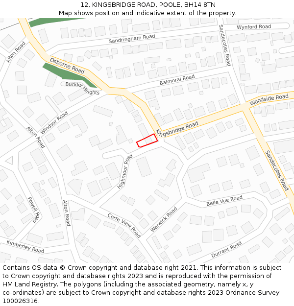 12, KINGSBRIDGE ROAD, POOLE, BH14 8TN: Location map and indicative extent of plot