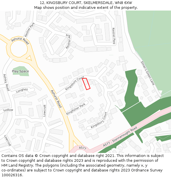 12, KINGSBURY COURT, SKELMERSDALE, WN8 6XW: Location map and indicative extent of plot