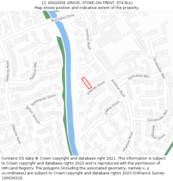 12, KINGSIDE GROVE, STOKE-ON-TRENT, ST4 8UU: Location map and indicative extent of plot