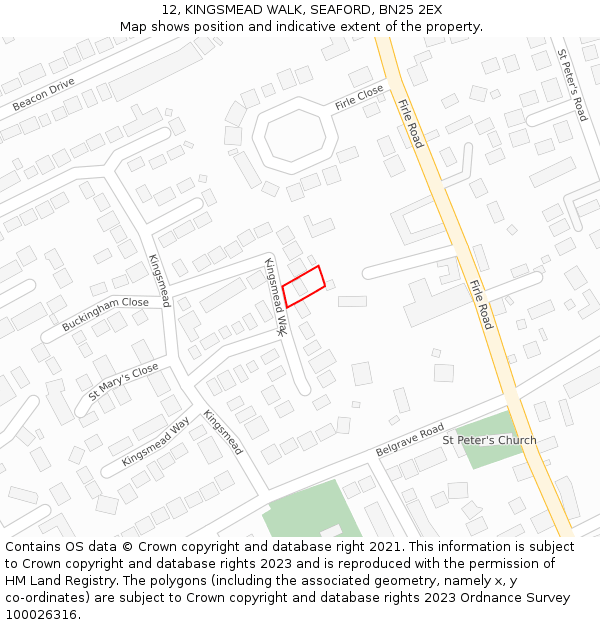 12, KINGSMEAD WALK, SEAFORD, BN25 2EX: Location map and indicative extent of plot