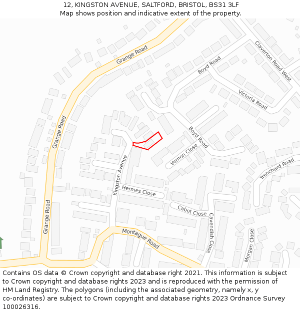 12, KINGSTON AVENUE, SALTFORD, BRISTOL, BS31 3LF: Location map and indicative extent of plot