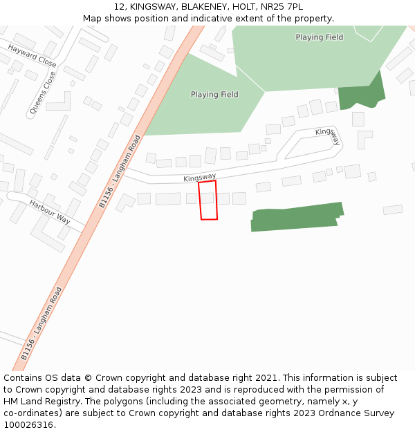 12, KINGSWAY, BLAKENEY, HOLT, NR25 7PL: Location map and indicative extent of plot