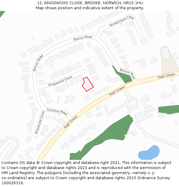 12, KINGSWOOD CLOSE, BROOKE, NORWICH, NR15 1HU: Location map and indicative extent of plot