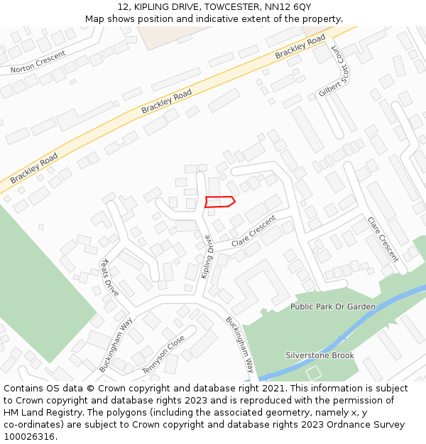12, KIPLING DRIVE, TOWCESTER, NN12 6QY: Location map and indicative extent of plot