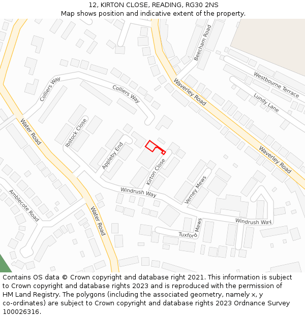 12, KIRTON CLOSE, READING, RG30 2NS: Location map and indicative extent of plot