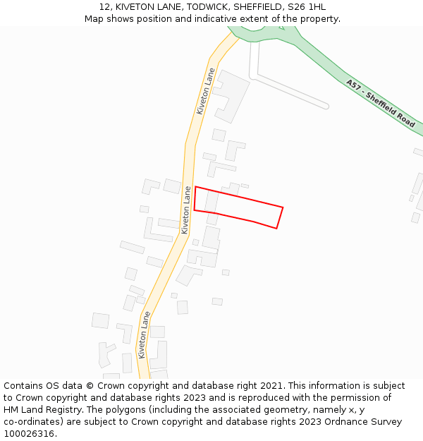 12, KIVETON LANE, TODWICK, SHEFFIELD, S26 1HL: Location map and indicative extent of plot