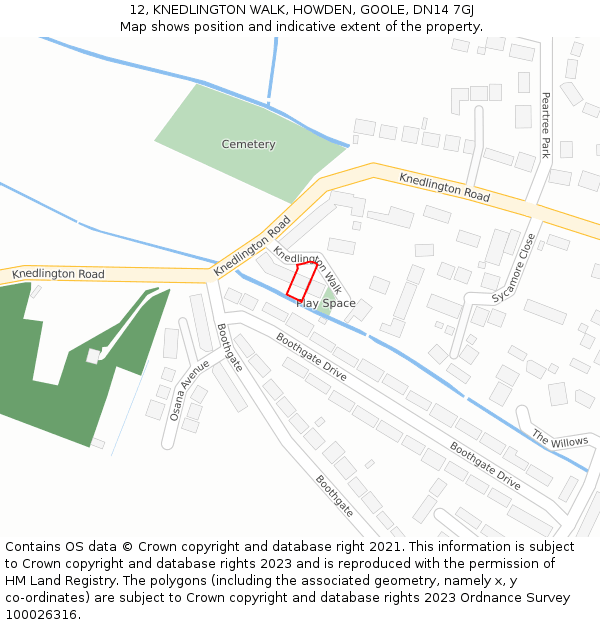 12, KNEDLINGTON WALK, HOWDEN, GOOLE, DN14 7GJ: Location map and indicative extent of plot