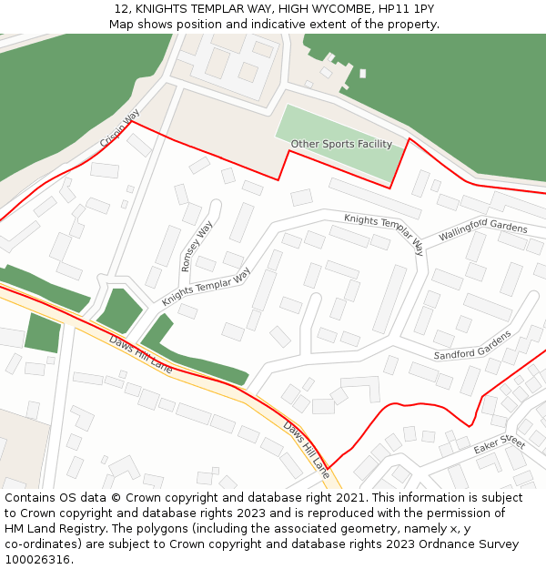 12, KNIGHTS TEMPLAR WAY, HIGH WYCOMBE, HP11 1PY: Location map and indicative extent of plot