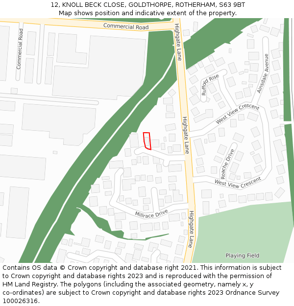 12, KNOLL BECK CLOSE, GOLDTHORPE, ROTHERHAM, S63 9BT: Location map and indicative extent of plot