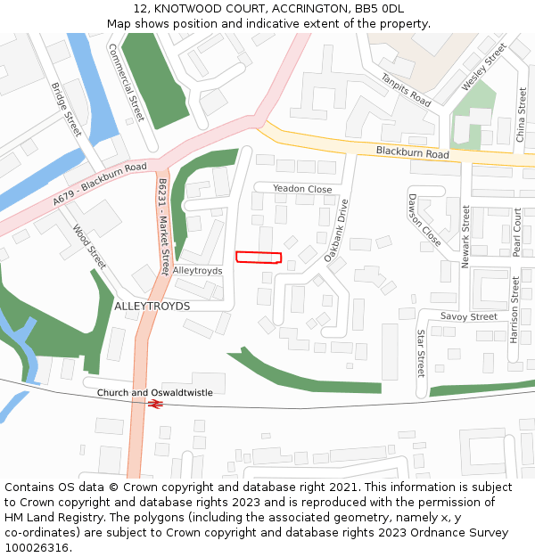 12, KNOTWOOD COURT, ACCRINGTON, BB5 0DL: Location map and indicative extent of plot