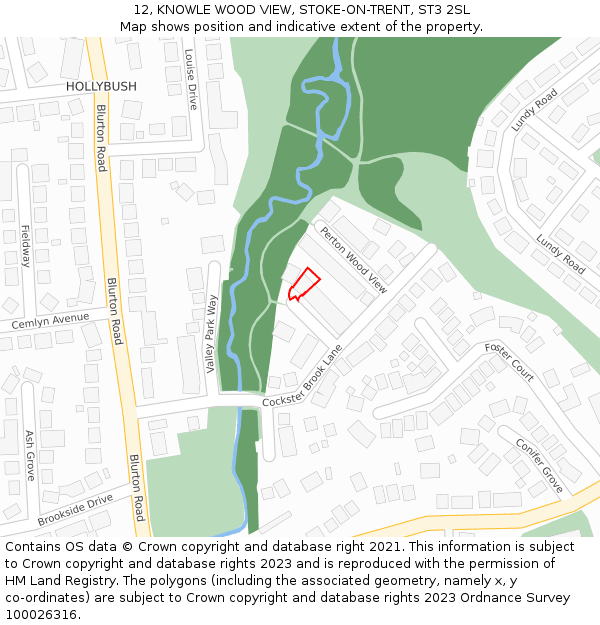 12, KNOWLE WOOD VIEW, STOKE-ON-TRENT, ST3 2SL: Location map and indicative extent of plot